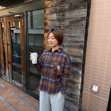 Embroidered check shirts　[BROWN]　HEV-25022