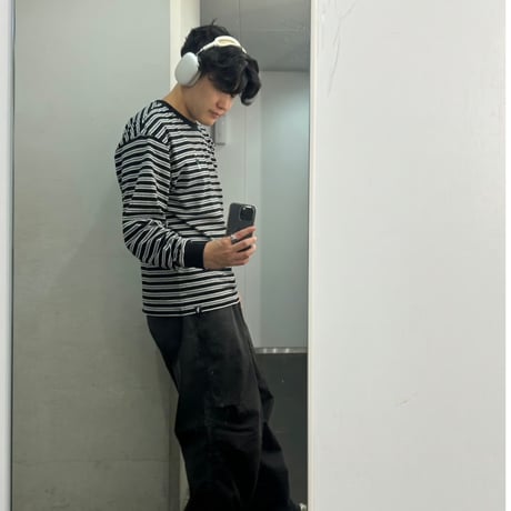 Embroidery L/S border BIG Tee　[black]　HEV-24030
