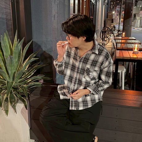 Embroidered check shirts　[BLACK]　HEV-25022