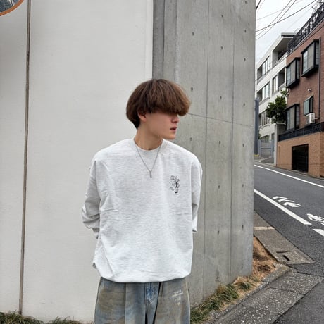 mini pile embroidery L/S Tee 　[OAT MEAL]　HEV-26004