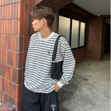 Embroidery L/S border BIG Tee　[white]　HEV-24030