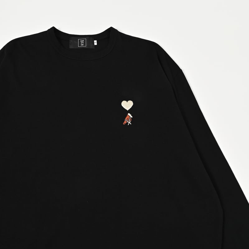Embroidery curve silhouette L/S Tee [BLACK] HEV