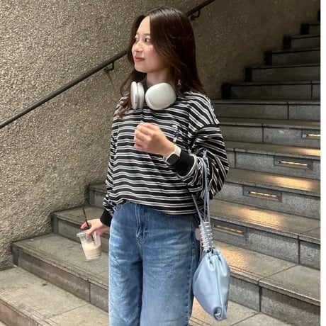 Embroidery L/S border BIG Tee　[black]　HEV-24030