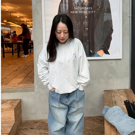 mini pile embroidery L/S Tee 　[OAT MEAL]　HEV-26004