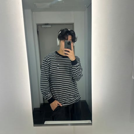 Embroidery L/S border BIG Tee　[black]　HEV-24030
