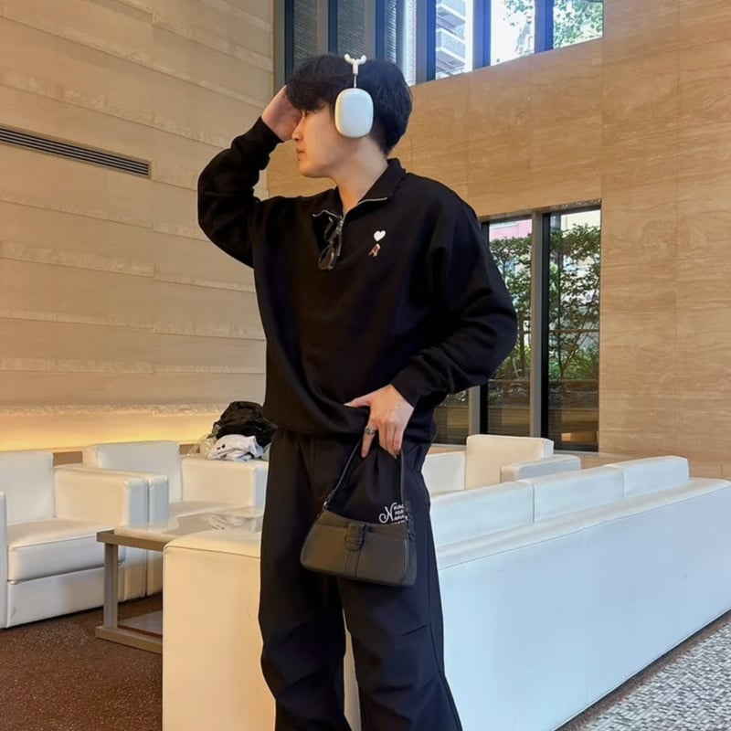 lining half ZIP Sweat [black] HEV-25003 | his