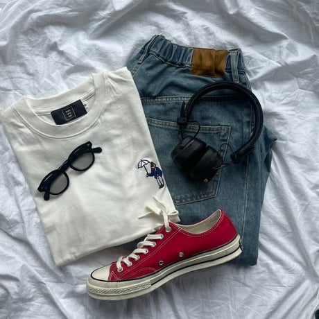 organic cotton Embroidery S/S Tee 　[white]　HEV-23017