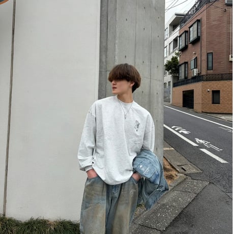 mini pile embroidery L/S Tee 　[OAT MEAL]　HEV-26004