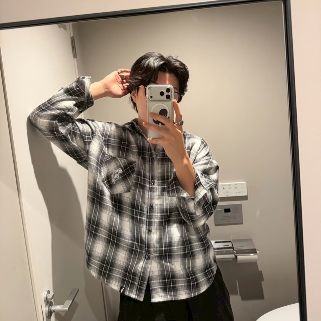 Embroidered check shirts [BLACK] HEV-25022 | hi