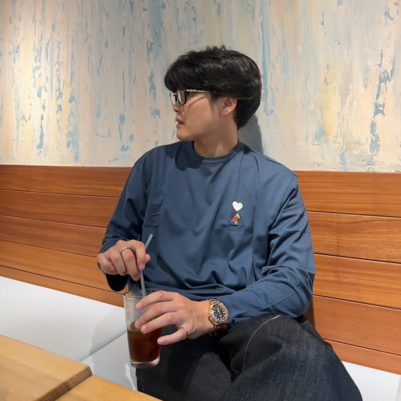 Embroidery curve silhouette L/S Tee [NAVY] HEV-