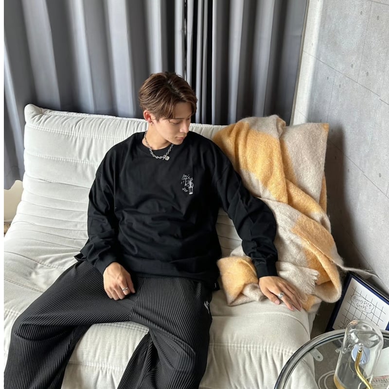 Embroidery L/S BIG Tee [black] HEV-24029 | hish