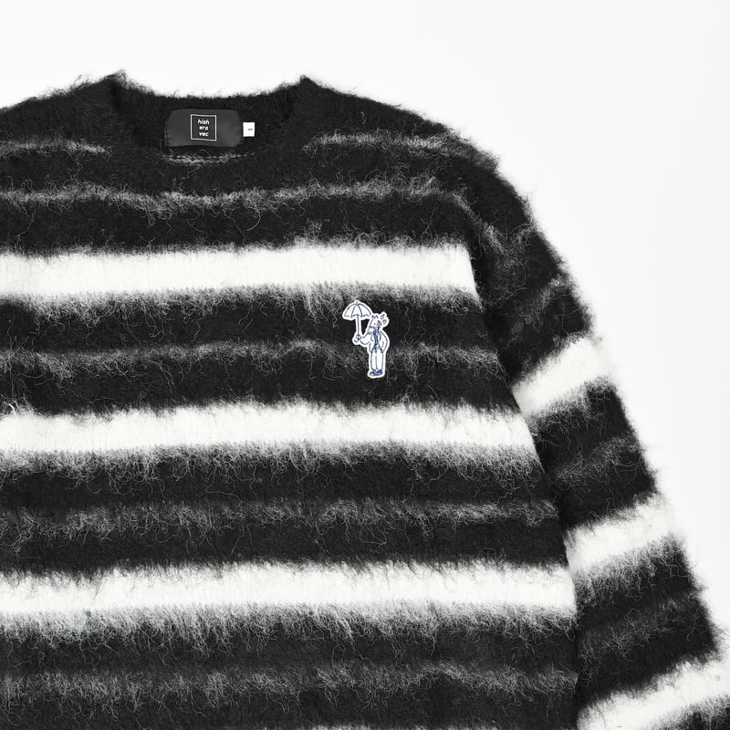 mohair shaggy border knit [black border] HEV-24