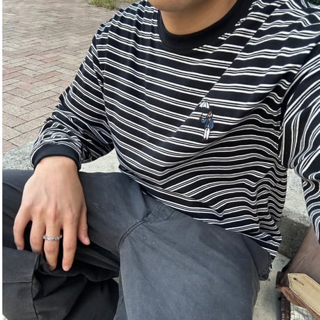 Embroidery L/S border BIG Tee　[black]　HEV-24030