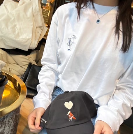 Embroidered patch L/S Tee　[WHITE]　HEV-25008
