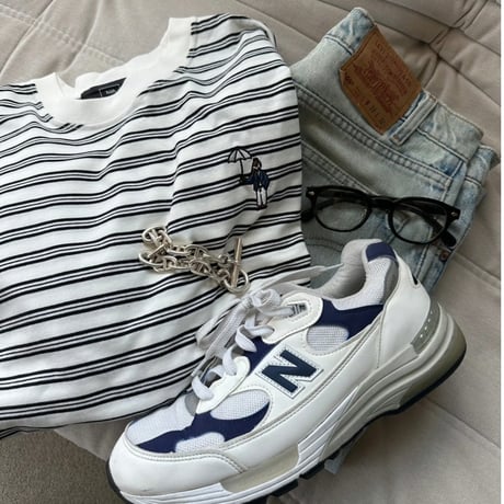 Embroidery L/S border BIG Tee　[white]　HEV-24030