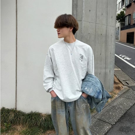 mini pile embroidery L/S Tee 　[OAT MEAL]　HEV-26004