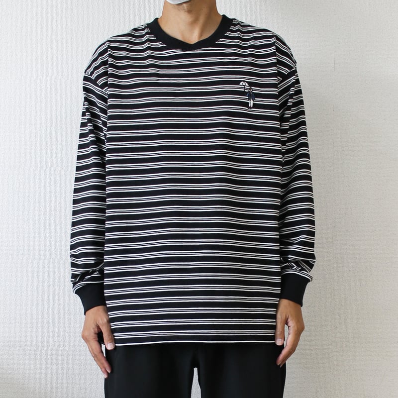 Embroidery L/S border BIG Tee [black] HEV-24030