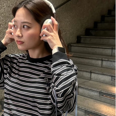 Embroidery L/S border BIG Tee　[black]　HEV-24030