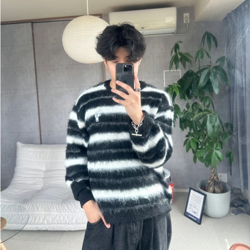 【極美品】Heve へイヴ パプリカニット ブラック　完売品 mohair shaggy border knit [black border] HEV-24