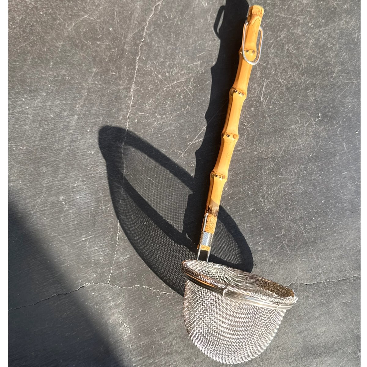 希少☆照宝製 竹柄手編み亜鉛（真鍮）金網杓子・そば揚げ 希少☆照宝製