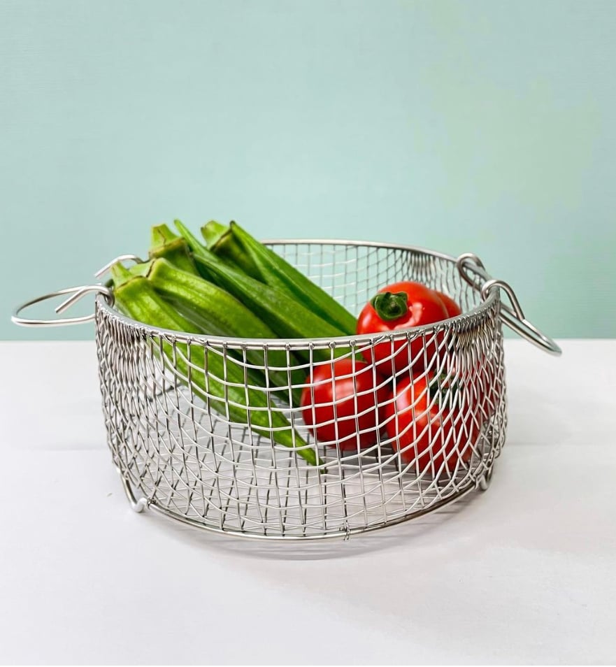 鳥居金網工芸　手作り 丸かご 15cm 足付き 手作り 丸かご 15cm 足付き | 鳥井金網工芸