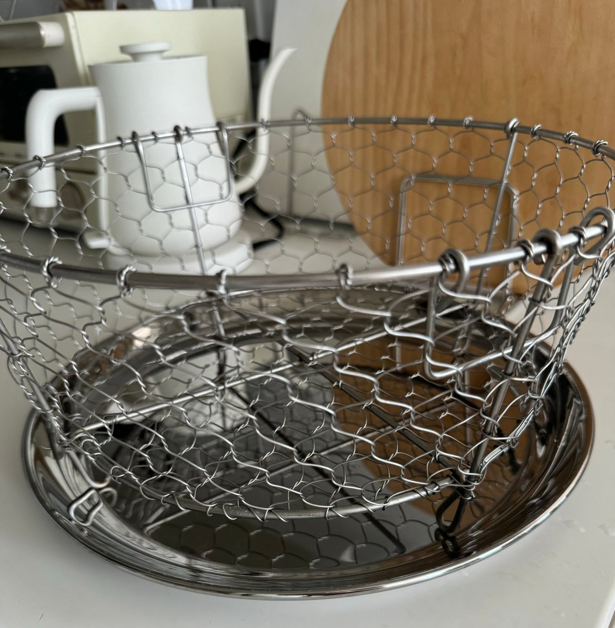 京金網細工 手編みかご 中サイズ 20㎝ 別注品】鳥井金網工芸 ステンレス製 手編み水切りカゴ 丸型（直径20cm