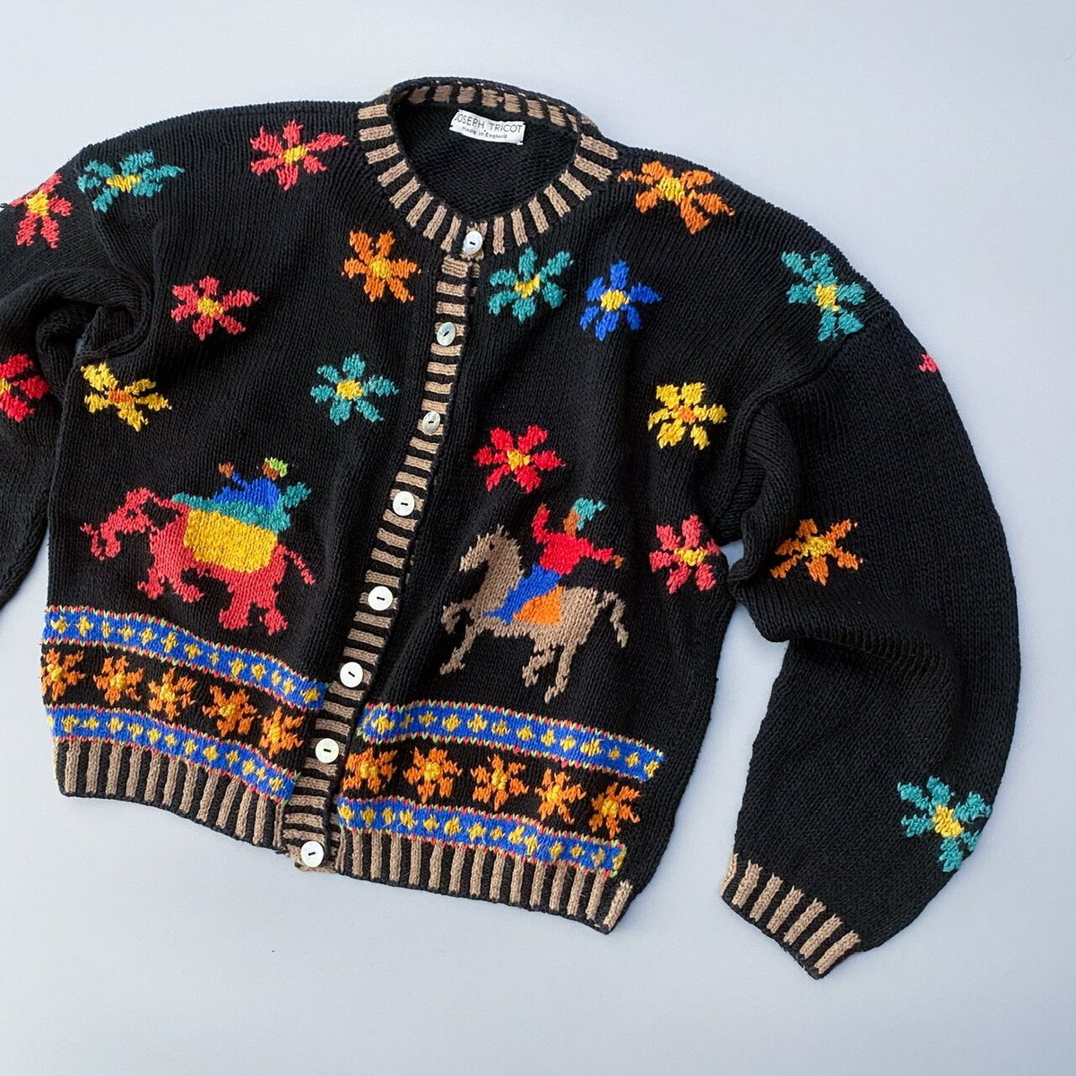 JOSEPH TRICOT Flower&Animal Cotton Hand Knit Cardigan