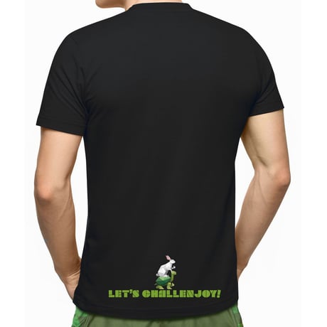 新チャレンジョイTシャツ（ブラック・ウサギ＆カメ）designed by Makotoko