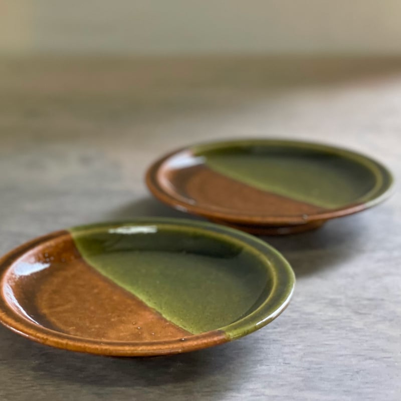 5寸皿 掛け分け Sand blown × Olive | 鳥取因幡焼