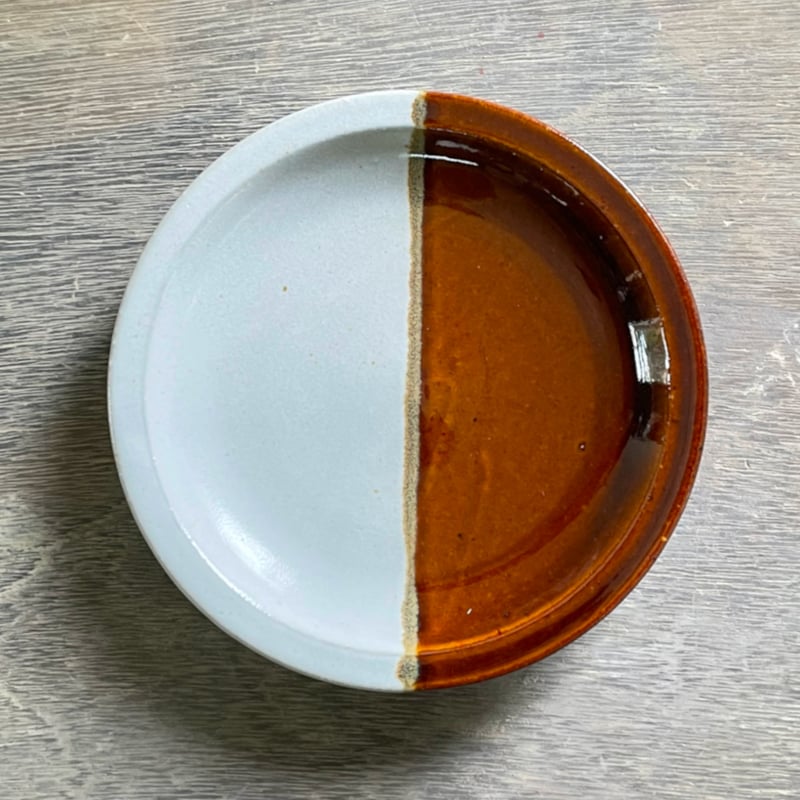 5寸皿 掛け分け Red amber × Ash white | 鳥取因幡焼