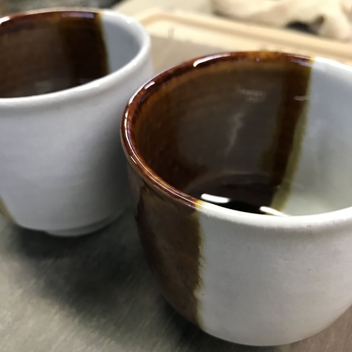 手作り陶器湯呑み「掛け流し釉・飴白二重彩」P101 手作り陶器湯呑み「掛け流し釉・飴白二重彩」P101 手作り陶器湯呑み