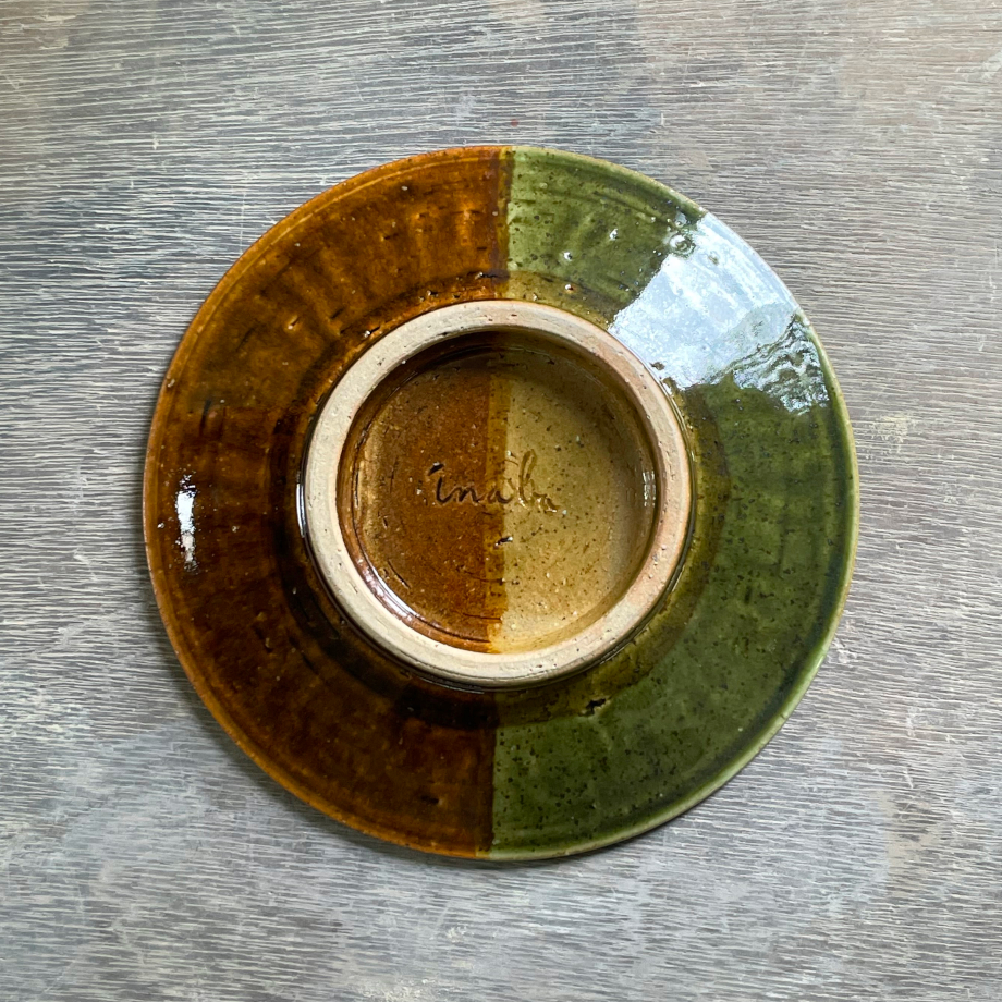 5寸皿 掛け分け Sand blown × Olive | 鳥取因幡焼