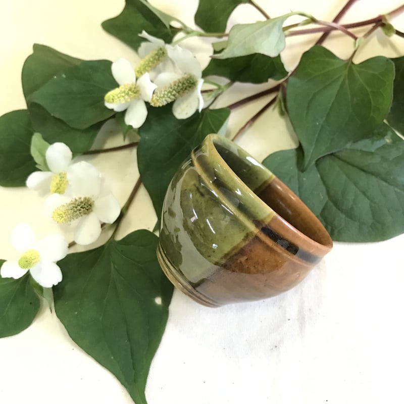 お猪口 掛け分け Sand blown × Olive | 鳥取因幡焼