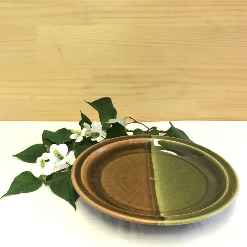 6寸皿 掛け分け Sand blown × Olive | 鳥取因幡焼