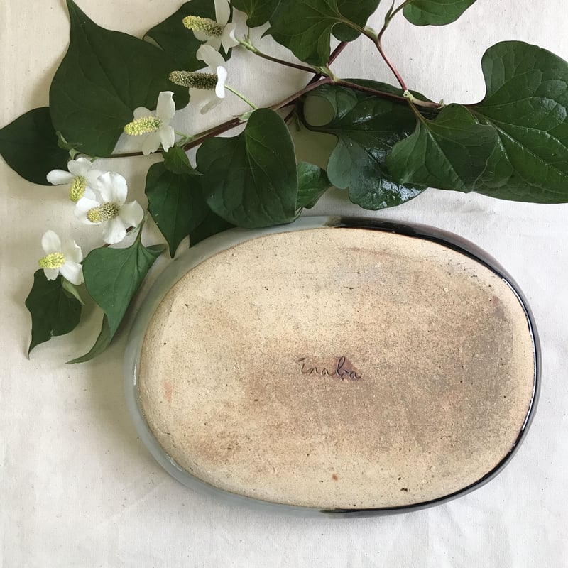 楕円皿 掛け分け Red amber × Ash white | 鳥取因幡焼