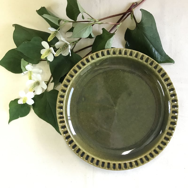 6寸皿 鎬 Olive | 鳥取因幡焼