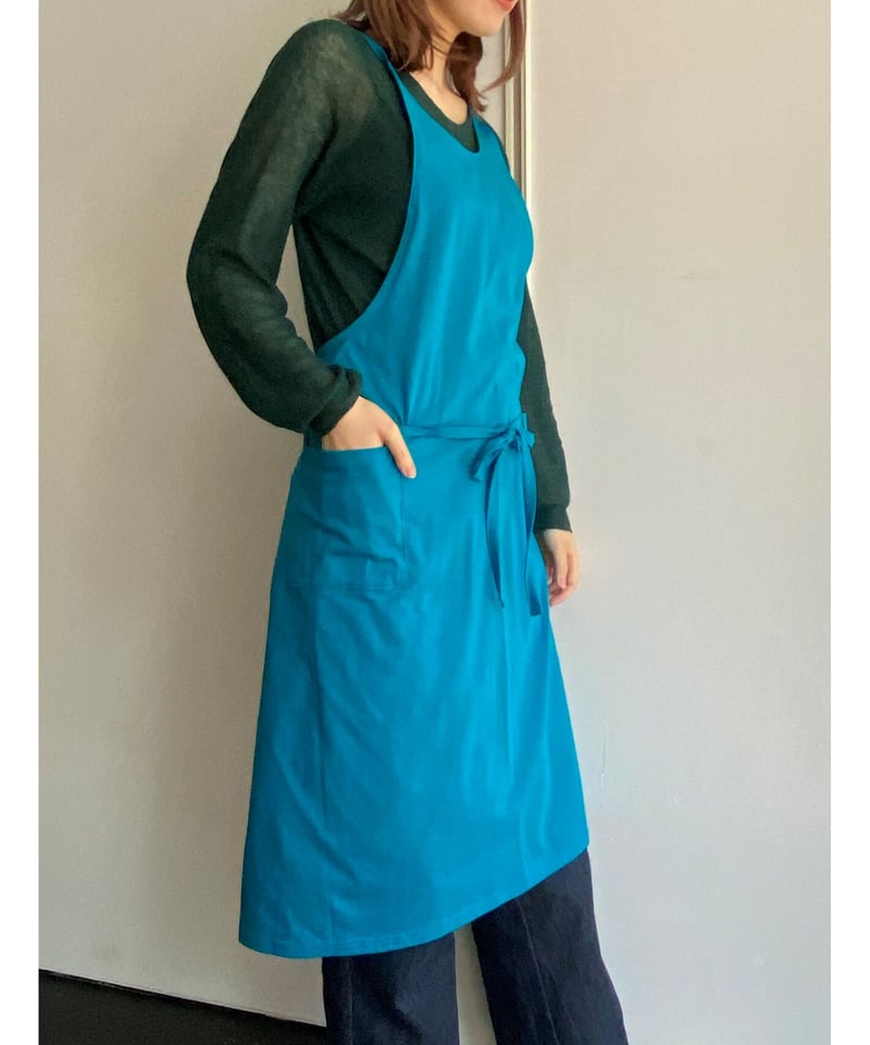 ターコイズブルー リネンエプロン ターコイズブルー リネンエプロン