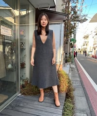尾州あったかウールボアニット・ジャンバースカート//petraチャコールグレー