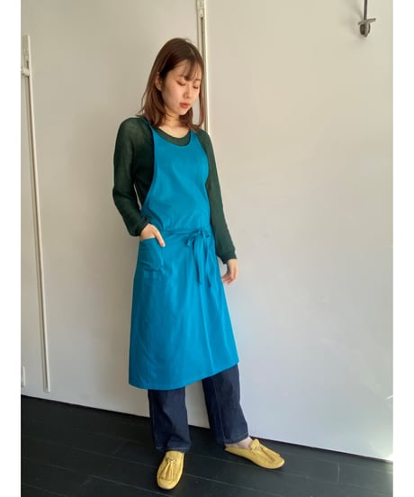フルエプロン/tania　カットソー・ターコイズブルー　重ねて、選べて、替えられるエプロン