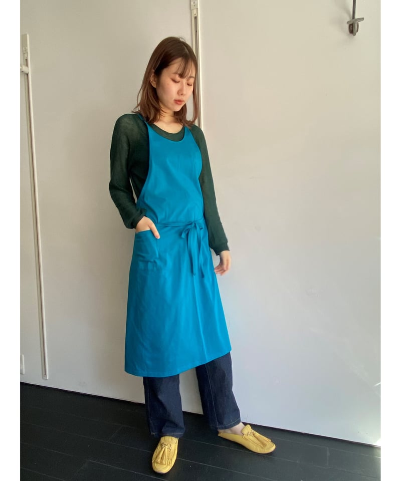 ターコイズブルー リネンエプロン ターコイズブルー リネンエプロン