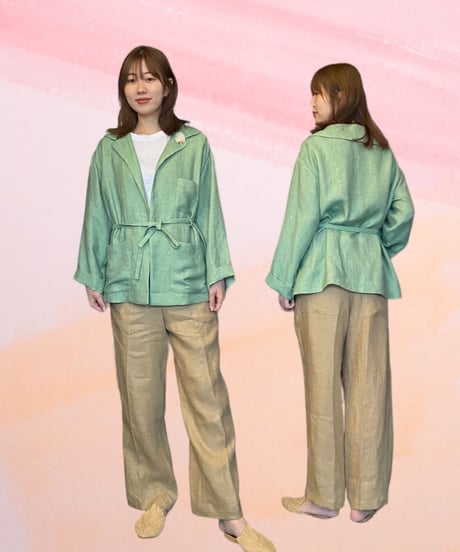 ワイドパンツamaria　 リネン・キャメル