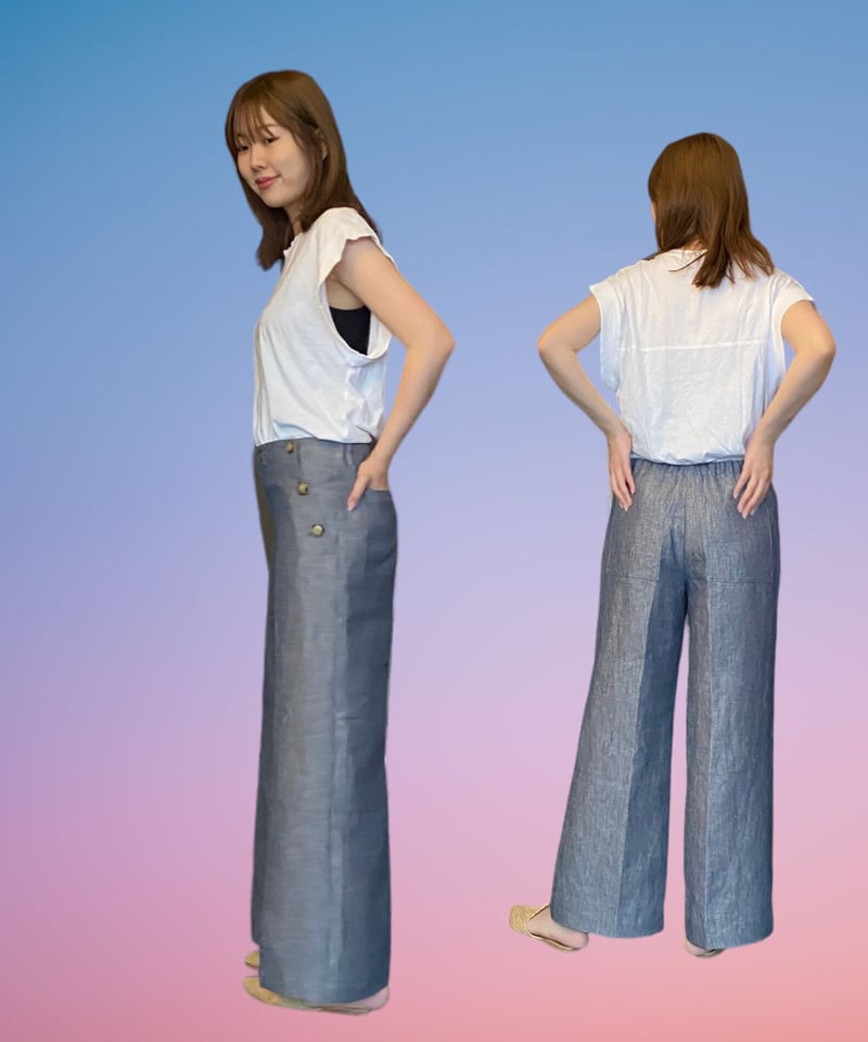 しまりす　グランピエ　麻　トップ+リネンパンツ マリンパンツmarini リネンシャンブレー | pinopina.net