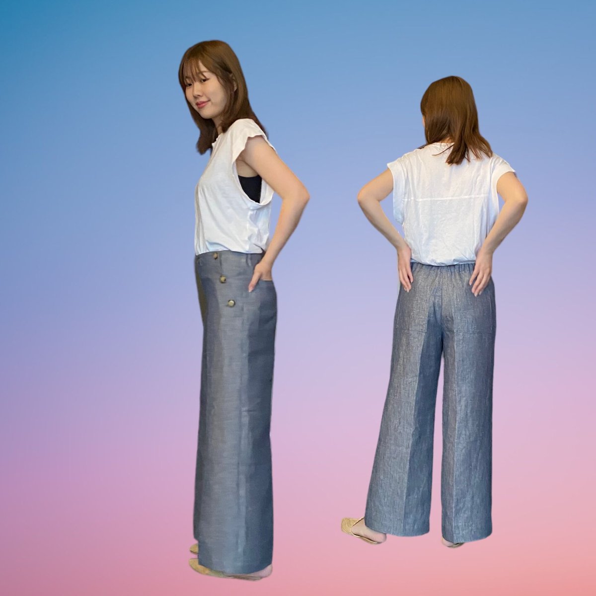 しまりす　グランピエ　麻　トップ+リネンパンツ しまりす グランピエ 麻 トップ+リネンパンツ リネンタッチ