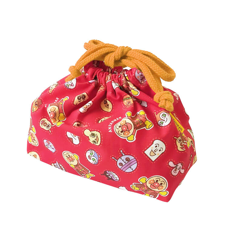 レトロフラワー柄レッド⭐️お弁当袋 コップ入れ巾着 レトロフラワー柄レッド⭐️お弁当袋 コップ入れ巾着