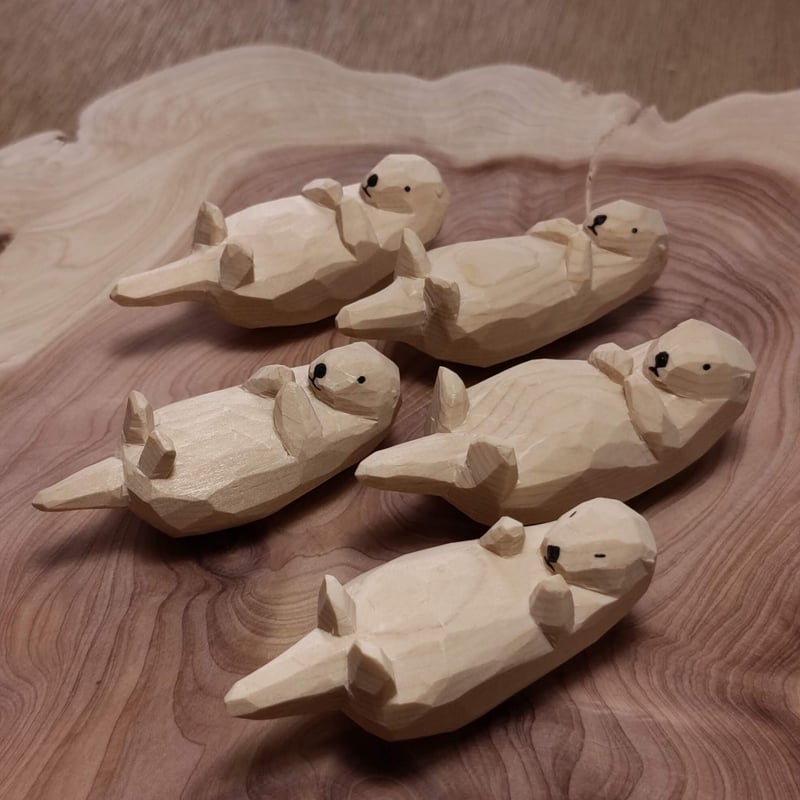 ★ラッコ　キヤタ　KIYATAの森 動物バスケット　ラッコ　希少なお品　木彫り 木彫 ラッコの親子（クスノキ） - Atelier YUMI | minne byGMO