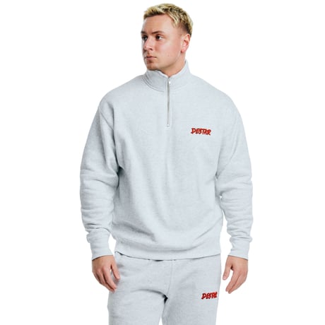 DESTAR 3D EMBROIDERY LOGO Half Zip Sweater ASH – RED STITCH LIMITED