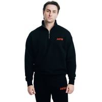 DESTAR 3D EMBROIDERY LOGO Half Zip Sweater BLACK – RED STITCH LIMITED