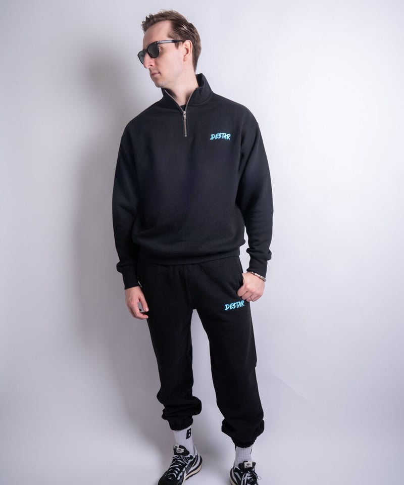 CTLS  サルエル　スウェット　黒　ウエストゴム　刺繍ロゴ　裾リブ　ペイズリー DESTAR 3D EMBROIDERY LOGO Sweatpants BLACK | de