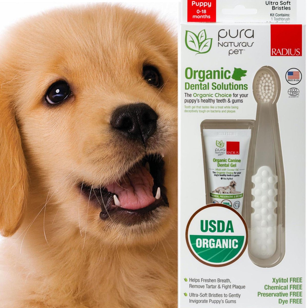 子犬用(0〜18ヶ月) 歯ブラシ& オーガニック歯みがきジェル(22.7g