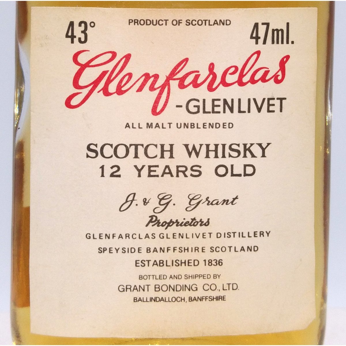 【ミニチュア】Glenfarclas Glenlivet 12年【特級】47ml 楽天市場】特級 ミニボトルグレンファークラス - グレンリベット 12年